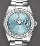 President Day Date 36mm in Platinum with Diamond Bezel on President Bracelet with Ice Blue Roman Dial