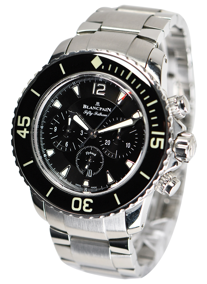 Fifty Fathoms Sport Chronograph 45mm Automatic in Steel on Stainless Steel Bracelet with Black Dial
