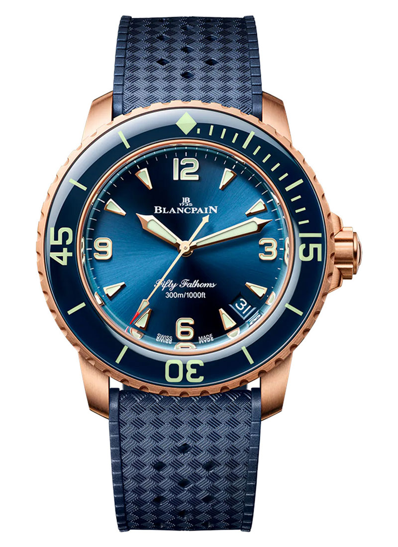 Blancpain Fifty Fathoms Automatique in Rose Gold with Blue Bezel