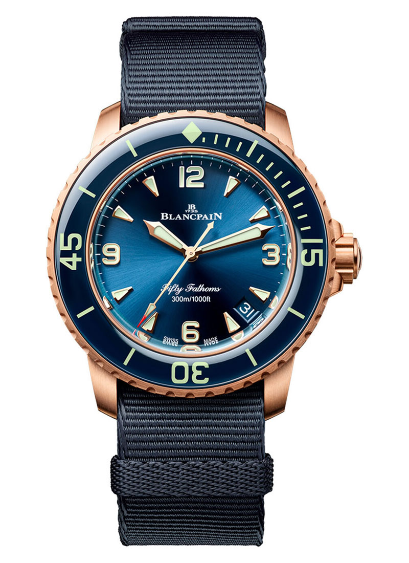 Blancpain Fifty Fathoms Automatique in Rose Gold with Blue Bezel