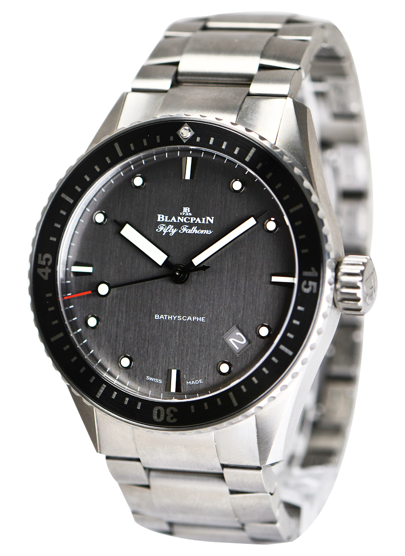 Fifty Fathoms Bathyscaphe in Titanium with Grey Bezel on Titanium Bracelet with Grey Dial