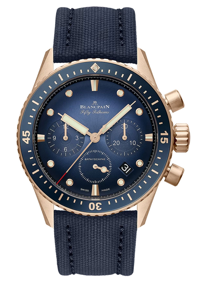 Blancpain Fifty Fathoms Bathyscaphe Flyback Chronograph in Rose Gold with Blue Bezel