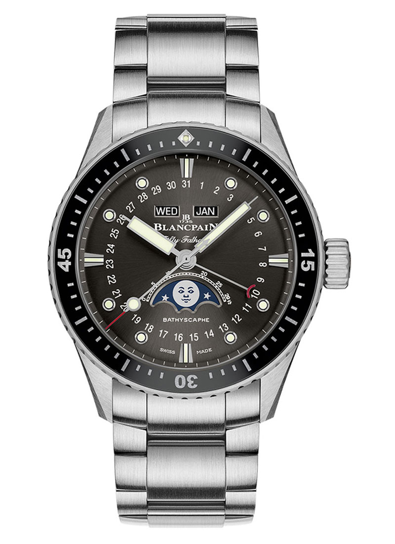 Blancpain Bathyscaphe Quantieme Complet Phases de Lune in Steel with Black Bezel