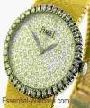 Oval Case wth Pave Diamonds Yellow Gold with Mesh Bracelet