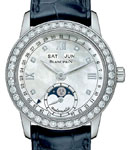Quantieme complet 33.7mm in Steel with Diamond Bezel on Blue Crocodile Leather Strap with MOP Diamond Dial