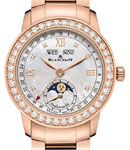 Quantieme complet 33.7mm in Rose Gold with Diamond Bezel on Rose Gold Bracelet with MOP Diamond Dial