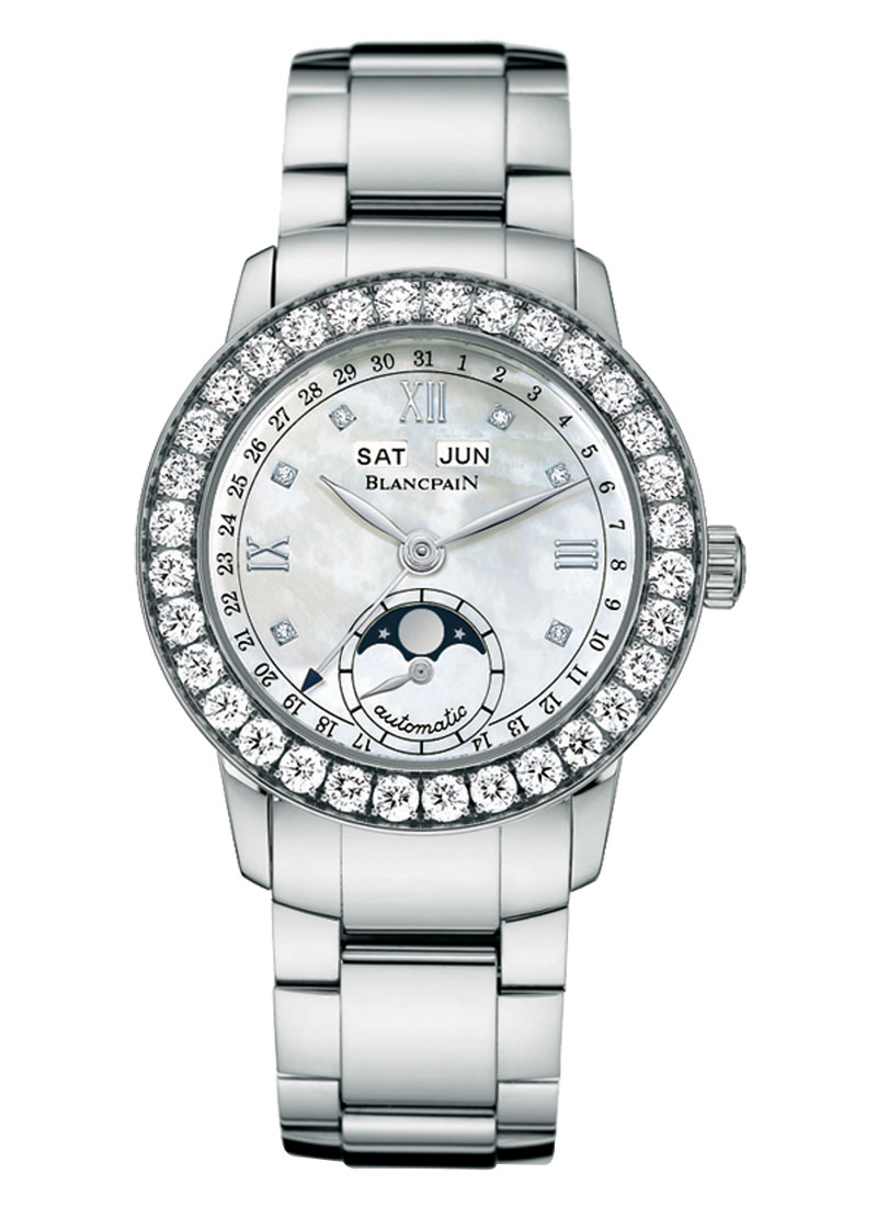 Blancpain Quantieme complet 33.7mm in White Gold with Diamond Bezel
