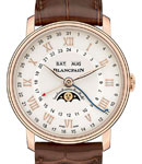 Villeret Quantieme Complet Phases de Lune GMT 40mm in Rose Gold on Brown Crocodile Leather Strap with Ivory Dial