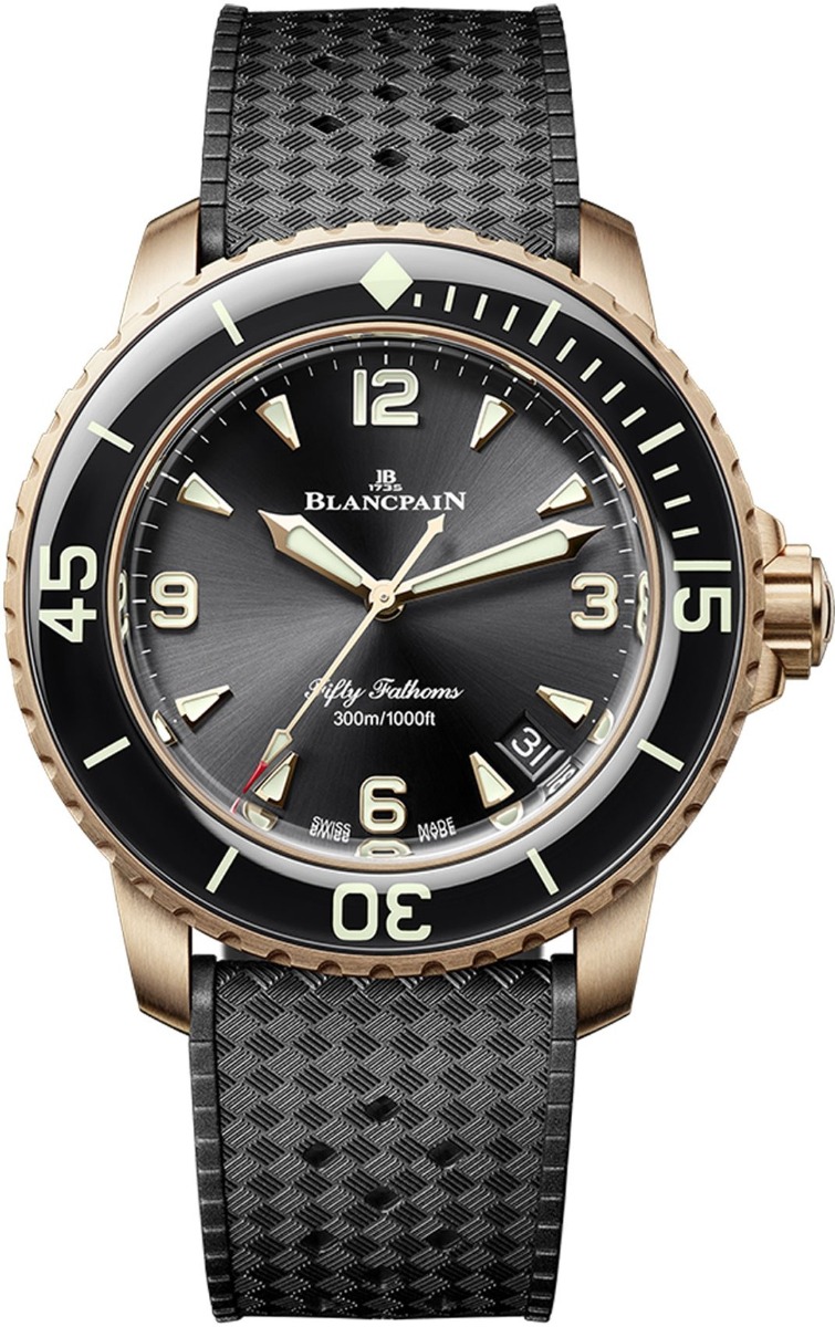 Fifty Fathoms Automatique in Rose Gold with Black Bezel on Black Rubber Strap with Black Dial