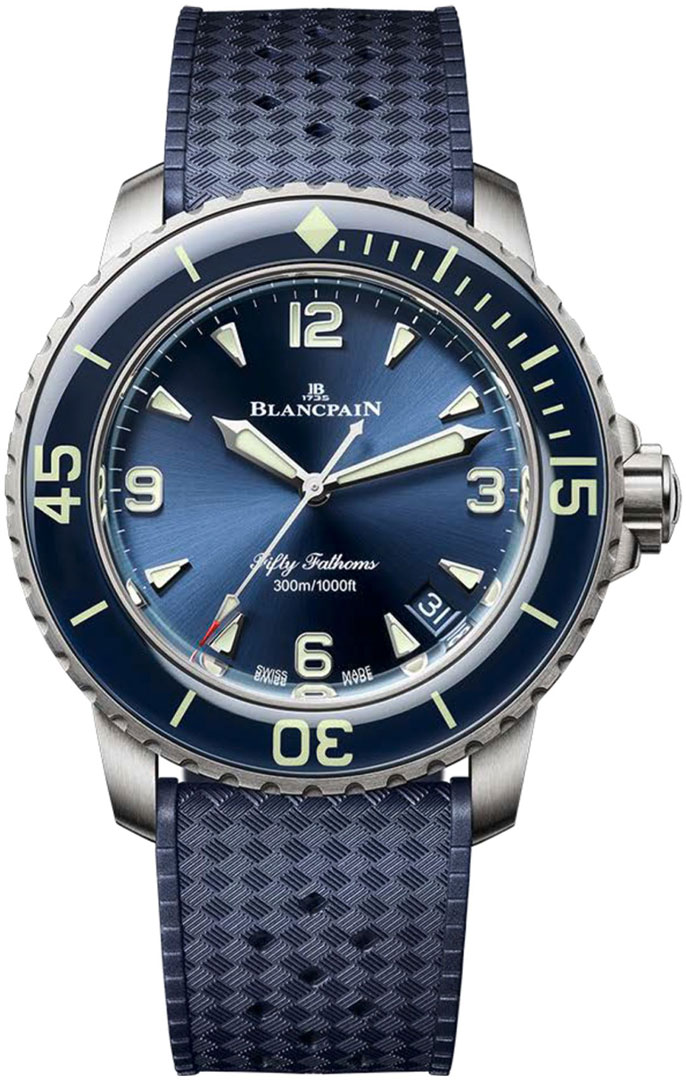 Fifty Fathoms Automatique in Titanium with Blue Bezel on Blue Rubber Strap with Blue Dial
