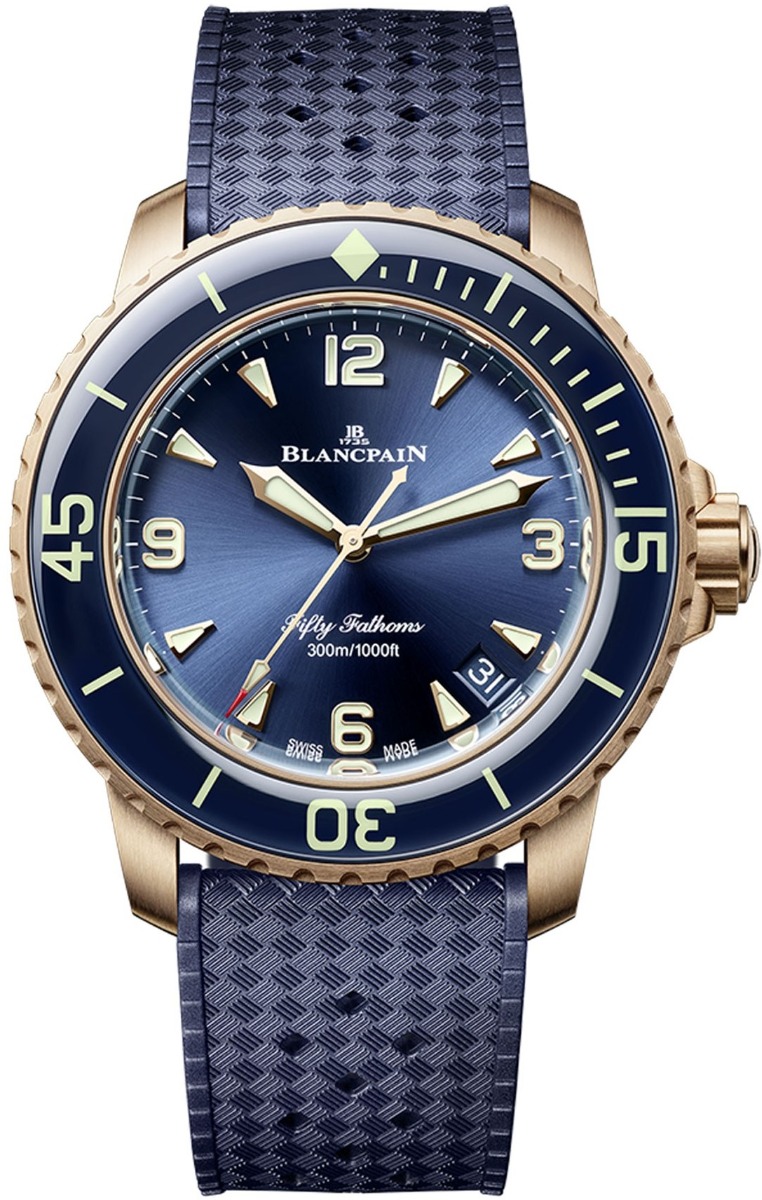 Fifty Fathoms Automatique in Rose Gold with Blue Bezel on Blue Rubber Strap with Blue Dial