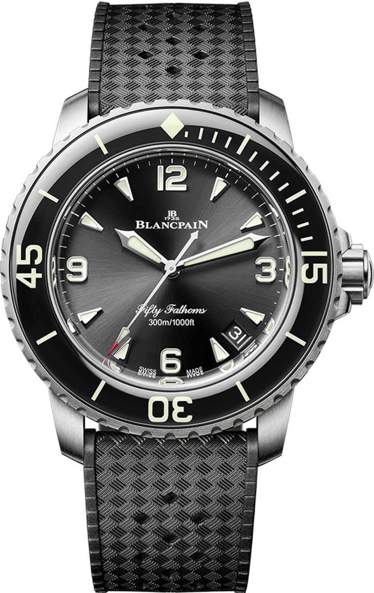 Fifty Fathoms Automatique in Titanium with Black Bezel on Black Rubber Strap with Black Dial