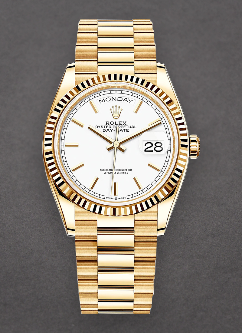 Pre-Owned Rolex President 36mm in Yellow Gold with Fluted Bezel