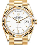 President 36mm in Yellow Gold with Fluted Bezel on President Bracelet with White Stick Dial