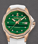 Admiral 38mm Automatic in Rose Gold with Diamond Bezel on White Rubber Strap with Green Malachite Dial