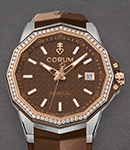 Admiral 38mm Automatic in Titanium with Rose Gold Diamond Bezel on Brown Rubber Strap with Brown Dial