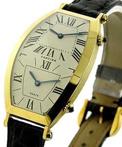 Torneau 2-Time Zone in Yellow Gold on Black Alligator Leather Strap with White Dial