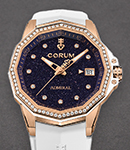 Admiral 38mm Automatic in Rose Gold with Diamond Bezel on White Rubber Strap with Blue Aventurine Dial