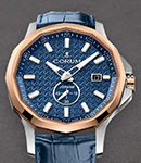 Admiral 42mm Automatic in Steel with Rose Gold Bezel on Blue Crocodile Leather Strap with Blue Dial
