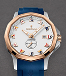Admiral 42mm Automatic in Steel with Rose Gold Bezel on Blue Rubber Strap with White Dial