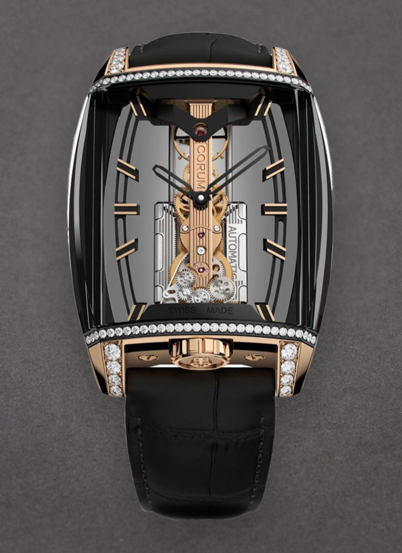 Corum Golden Bridge Avant Grade in Black DLC Titanium & Rose Gold with Diamonds