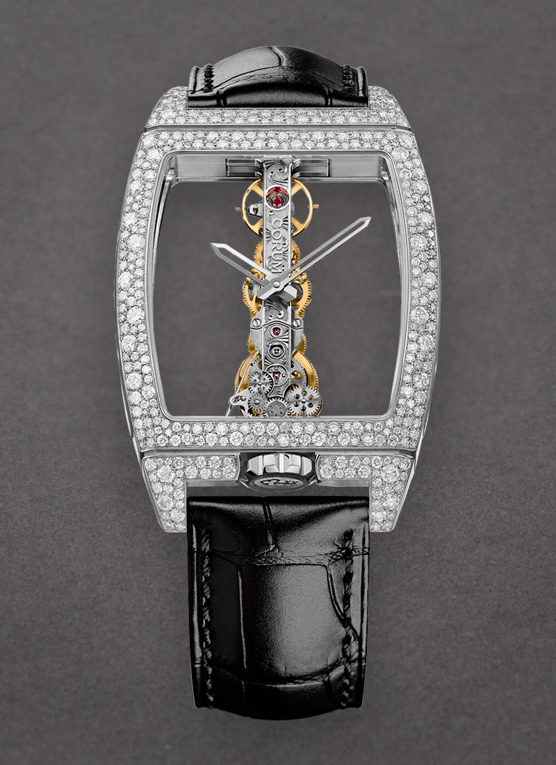 Corum Golden Bridge Classic in White Gold with Pave Diamond Case