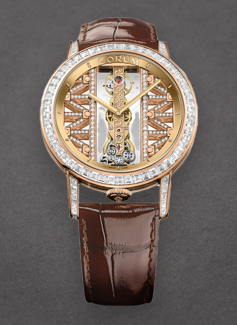 Corum Golden Bridge 43mm in Rose Gold with Baguette Diamond Bezel & Lugs