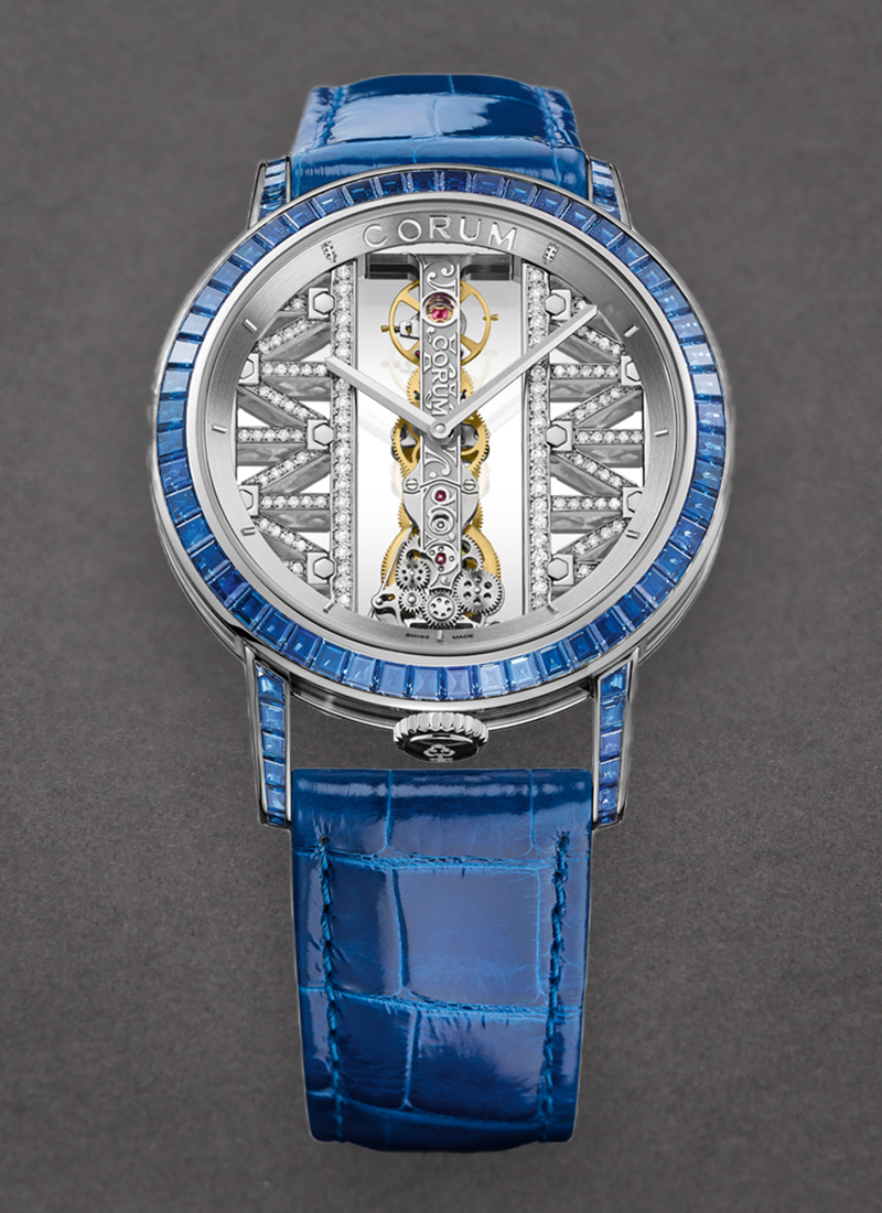 Corum Golden Bridge 43mm in White Gold with Blue Baguette Diamond Bezel & Lugs