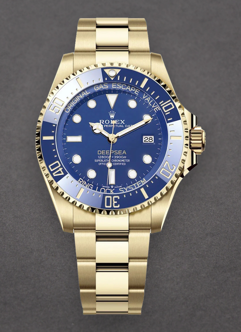 Rolex Unworn Deep Sea 44mm Ref 136668 in Yellow Gold with Blue Bezel