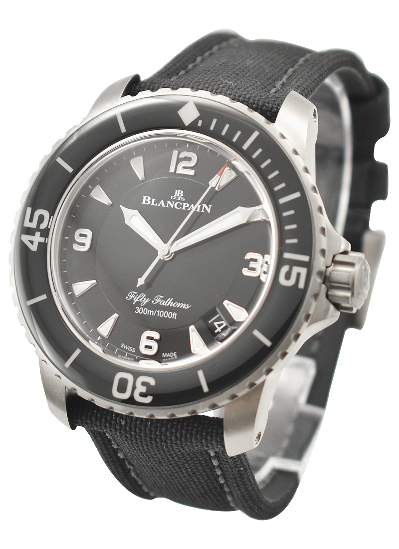 Fifty Fathoms Automatic in Titanium with Black Ceramic Bezel on Black Sail Canvass Strap with Black Dial