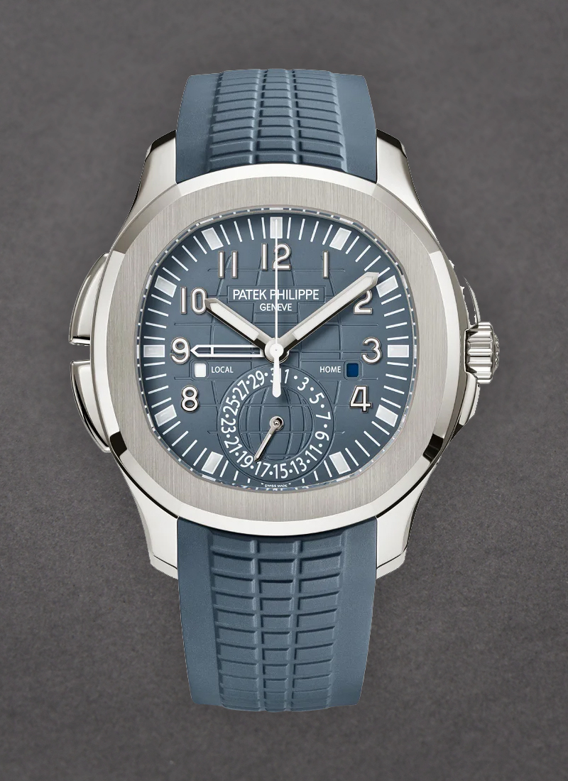 Aquanaut 5164 in White Gold on Blue Gray Rubber Strap with Opaline Blue Gray Dial 5164G 001