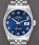 Datejust 36mm in Steel with White Gold Fluted Bezel on Jubilee Bracelet with Blue Arabic Dial