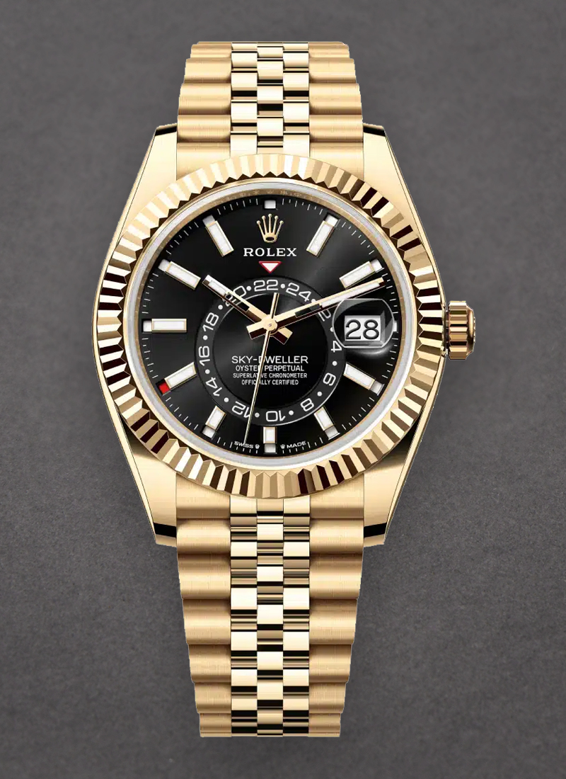 Rolex Unworn Sky Dweller 42mm in Yellow Gold with Fluted Bezel