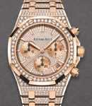 Royal Oak Chronograph in Rose Gold with Diamond Bezel on Rose Gold Diamond Braceelt with Pave Diamond Dial