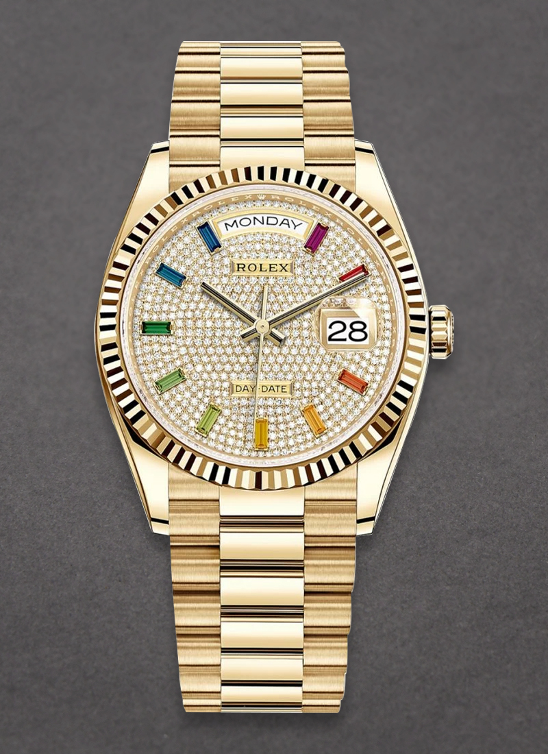 Pre-Owned Rolex President 36mm in Yellow Gold with Fluted Bezel