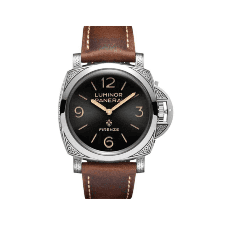 Luminor 1950 Firenze 3 Day - 47mm - Engraved Steel On Brown Strap with Black Dial - Limited to 99 Pieces