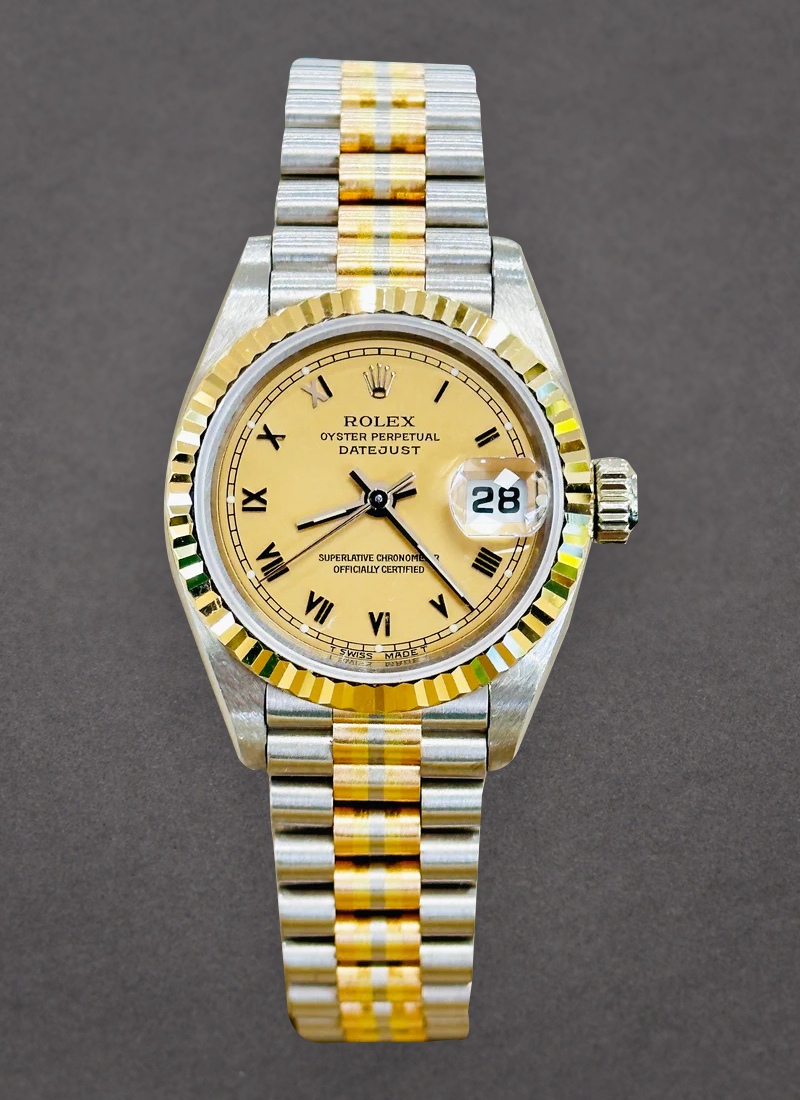 Pre-Owned Rolex Ladies President Tridor in White Gold with Yellow Gold Fluted Bezel