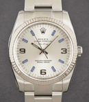 Air-King 34mm in Steel with Engine Bezel on Oyster Bracelet with Silver Arabic Dial - Blue Index