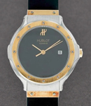 MDM 28mm in Steel and Yellow Gold Bezel on Black Rubber Strap with Black Dial
