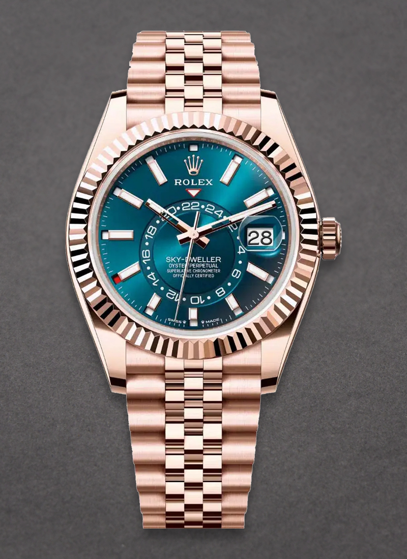 Rolex Unworn Sky Dweller 42mm in Rose Gold with Fluted Bezel