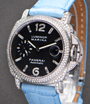 PAM 48 - Marina 40mm Automatic in Steel on Black Strap With Custom Diamond Dial and Custom Diamond Case