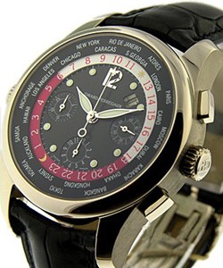 World Time Chronograph  WWTC in White Gold on Black Crocodile Leather Strap with Black Dial