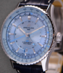 Navitimer Gmt 41 Automatic in Steel  on Blue Crocodile Leather Strap with Light Blue Dial