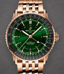 Navitimer Gmt 41 Automatic in Rose Gold on Rose Gold Bracelet with Green Dial