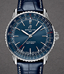 Navitimer 41 Automatic in Steel on Blue Crocodile Leather Strap with Blue Dial