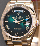 President Day-Date 36mm in Yellow Gold with Fluted Bezel on President Bracelet with Green Vignette Roman Dial