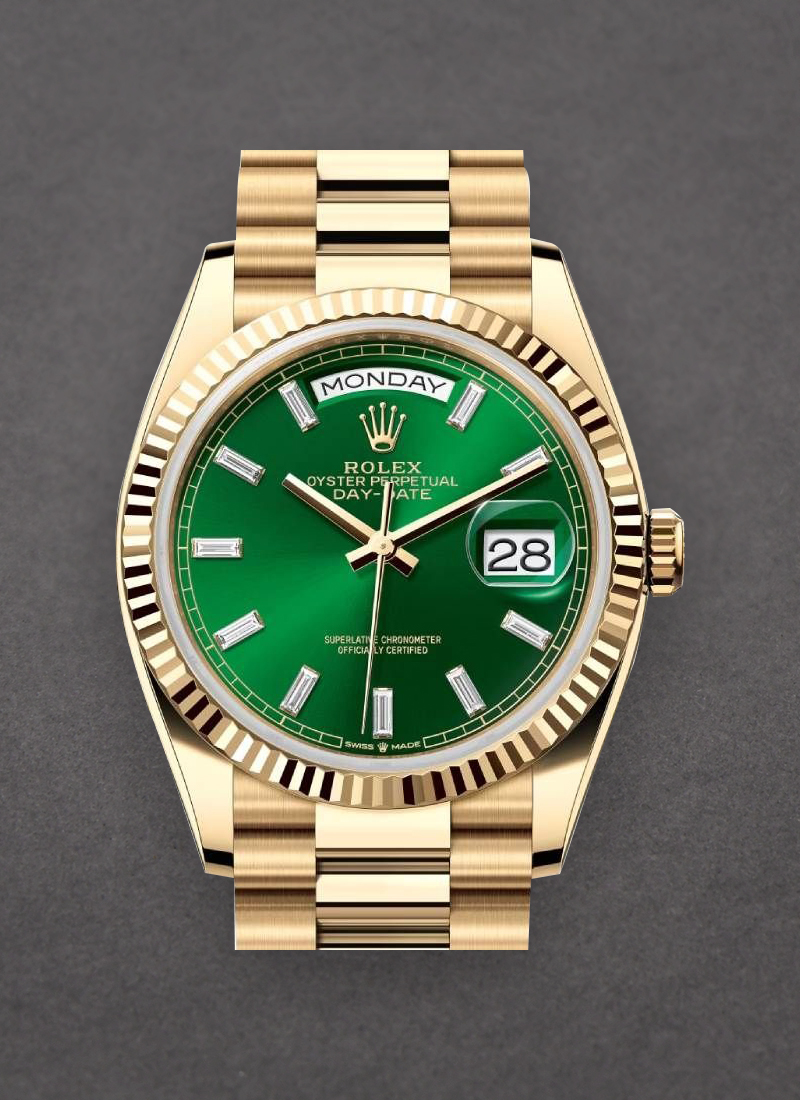 Rolex Unworn President Day-Date 36mm in Yellow Gold with Fluted Bezel