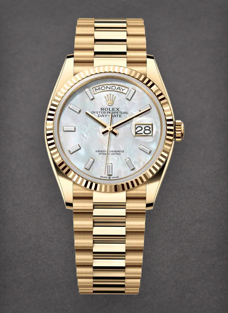 Rolex Unworn President Day-Date 36mm in Yellow Gold with Fluted Bezel