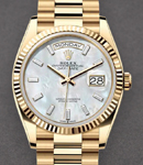 President Day-Date 36mm in Yellow Gold with Fluted Bezel on President Bracelet with MOP Baguette Diamond Dial
