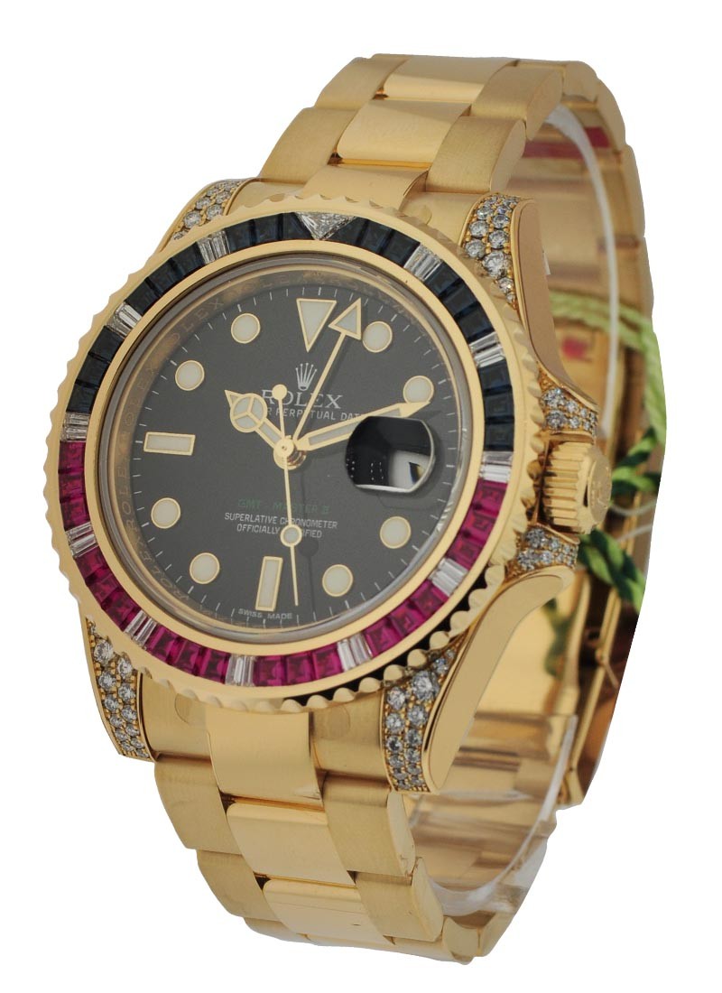 Pre-Owned Rolex GMT Master II 40mm in Yellow Gold with Diamond Bezel and Lugs